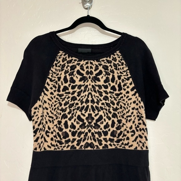 Worthington Black and Leopard Print Knit Short Sleeve Soft Sheath Dress Size L - Picture 3 of 9